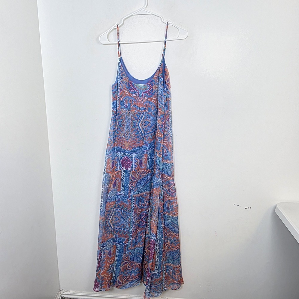 Eywasouls Malibu Blue Orange Flowy Boho Artsy Sleeveless Beachy Maxi Dress Sz M - Picture 7 of 8